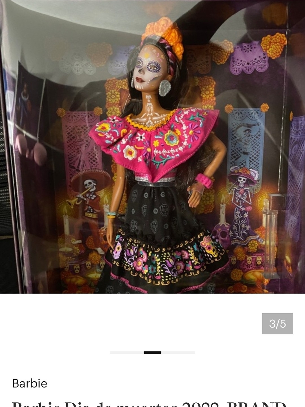 Barbie Día de Muertos Doll - Black, Pink & Purple Gown - Picture 7 of 11